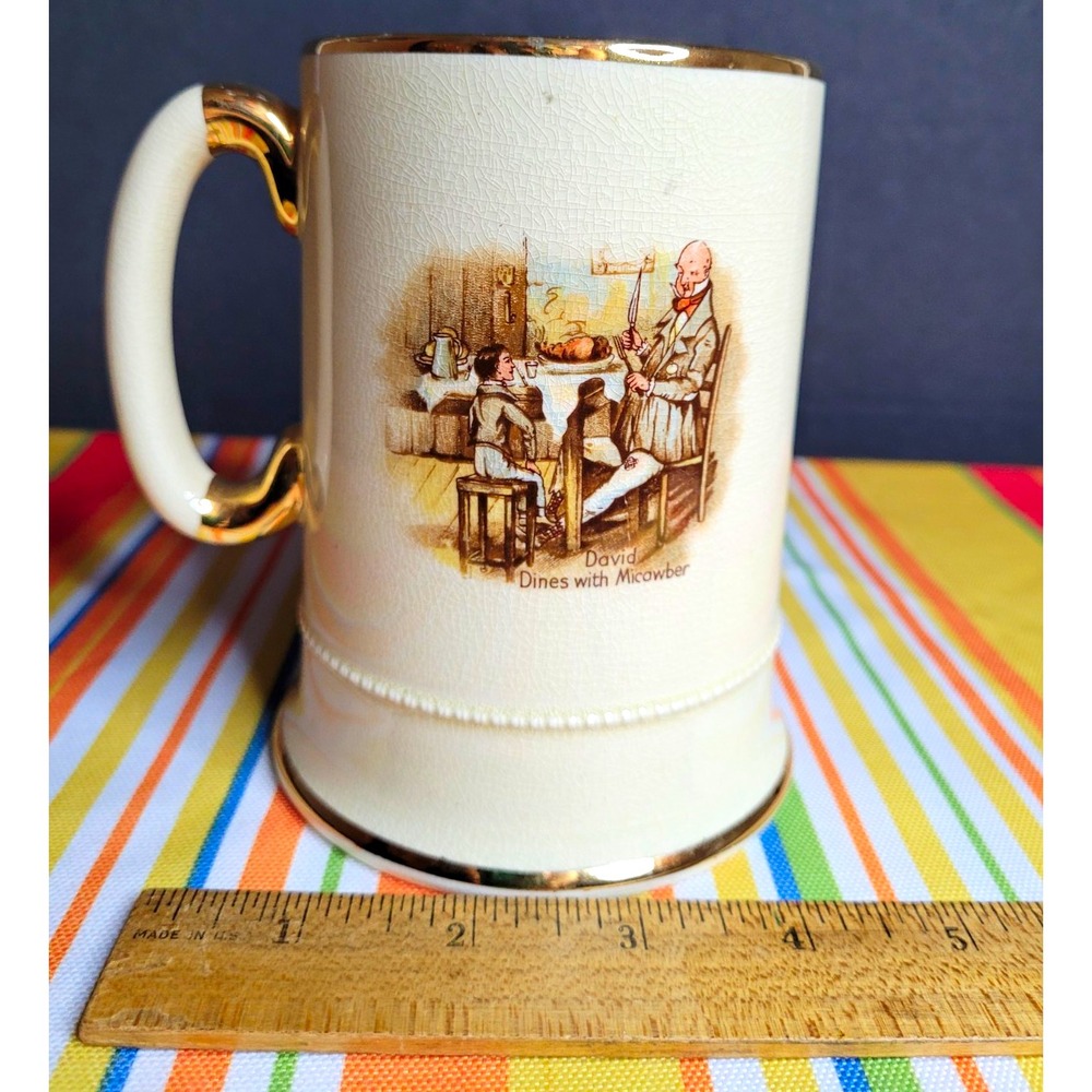 Arthur Wood England David Copperfield Micawber Ceramic Mug White/Gold 4.5 in